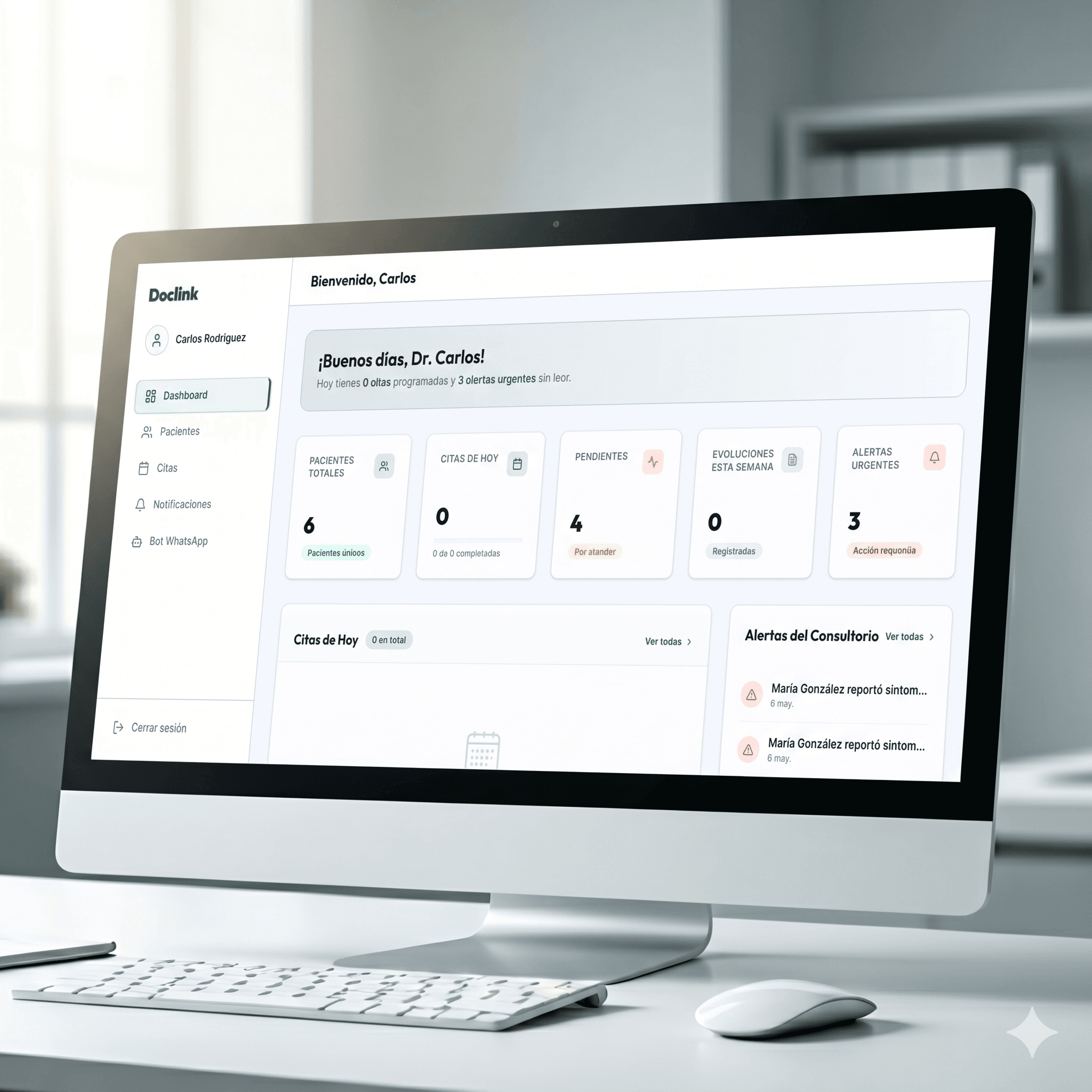 Dashboard de Doclink — gestión de pacientes y citas